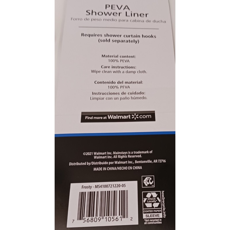 Made By Design PEVA Shower Stall Liner Mainstays FROSTY 54"