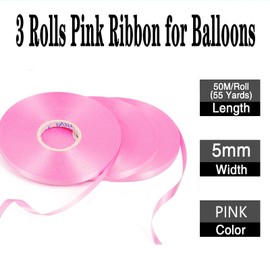 Pink Ribbon, 50m x 5mm Ribbon for Balloons,Balloons String Ribbon for Gift Wrapping Birthday Crafts Wedding Party Balloons Decoration Ribbon, 3 Rolls
