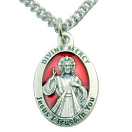Divine Mercy of Jesus Medal Enamel on Metal Italian Pendant 3/4 Inch with Chain