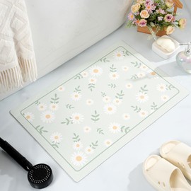 Floral Non Slip Bath Mat, Rubber Backing Ultra Thin Spring Bathroom Rugs Quick Dry Super Absorbent Bath Rug Shower Mat for Bathroom Floor Bathtub Shower Sink, Easy Care Green 17"x 25"