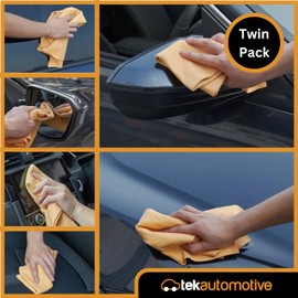 Tek Automotive Premium Synthetic Chamois Leather for Cars – 55x45cm Twin Pack Car Drying Cloths, Highly Absorbent, Fast-Drying, Streak-Free Chamois Cloth, Car Washing & Cleaning Kit Essential