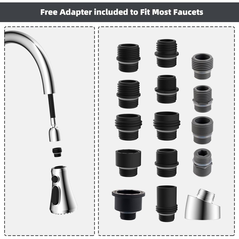Hibbent Pull Down Spray Head for Kitchen Faucet, 3-Function Kitchen