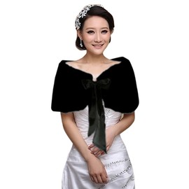 Bridal Stole Faux Fur Evening Stole with Bow Fur Collar Women's Winter Bridal Bolero Fur Bridal Scarf Wedding Bridal Jacket Evening Party Evening Dress Soft Bridal Stole Elegant Scarf Cape