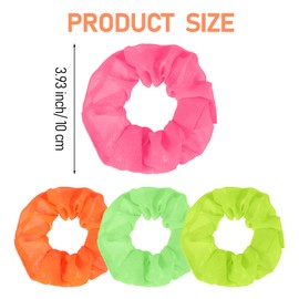 Pack of 4 Neon Hair Scrunchies Thick Satin Hair Scrunchies Stylish Elastic Hair Bands Soft Ponytail Holder Hair Headband for Women Girls Cheerleading Party Outfits
