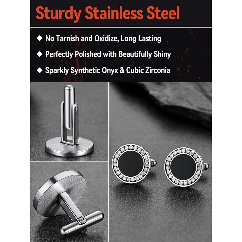 Mens Tuxedo Cufflinks and Studs Set with Black Onyx and