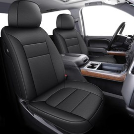 AOMSAZTO 2 Front Car Seat Covers Fit for Chevy Silverado/GMC Sierra 1500 2500HD 3500HD 2019 2020 2021 2022 2023 2024 Faux Leather Truck Seat Covers (4 Pcs,Black)