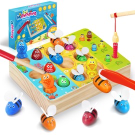 WEARXI Montessori Toy from 2 Years, 3-in-1 Wooden Motor Skills Toy, Magnetic Fishing Game, Games from 2 Years, Children's Toy from 2 Years, Gifts for School, Girls Boys Gifts for Children