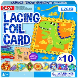 EZCRA Lacing Cards for Kids Ages 3-5 - 10 Pcs Animal and Space Theme with Colorful Laces - Craft Kit for Kids DIY Activity Set - Fine Motor Skills Toys and Preschool Learning Activities
