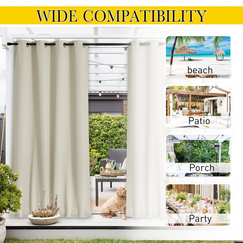 NICETOWN 2 Panels Weighted Blackout Curtains Patio Waterproof Outdoor Curtains,