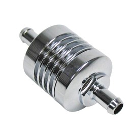 Chrome Billet Aluminum Hi-Flow Fuel Filter for Use with 5/16" ID Fuel Hose Line - Removable Mesh Screen - Motorcycle Harley Chopper Bobber Cafe Racer