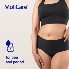 MoliCare Lady - Invisible Women's Absorbent Washable Incontinence Pants and Period Pants, Size M, Holds 4 Tampons, Washable at 60° C, No Biocides, Oeko-Tex, Tumble Dry Safe, Black