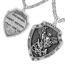 NORBU S925 St. Michael Archangel Necklace for Men, Patron Amulet Saint Medal Religious Gift for Easter | Birthday | Fathers Day | Christmas