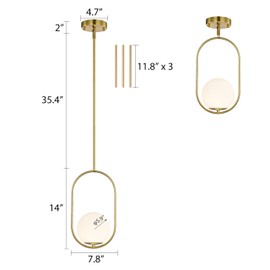 Gold Globe Pendant Light – 5.9" Glass Shade, Mid-Century Modern E12 Pendant Lights Fixture for Kitchen Island, Bedroom, Entryway, Commercial Spaces