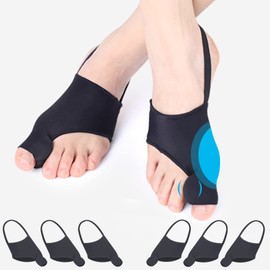 Eumspo Pack of 6 Hallux Valgus Toe Separators with Bunion Protection, Hallux Valgus Correction Bandage Socks Bunion Corrector with Non-Slip Belt and Gel Pads for Hallux Valgus Bunion (Pack of 6, Black)
