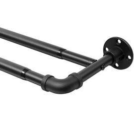 BsBsBest Curtain Rods for Windows 28 to 90 inch, 1 inch Wrap Around Window Industrial Double Curtain Rod, Black Adjustable Outdoor Curtain Rods Set, Blackout Rustic Farmhouse Curtain Rod