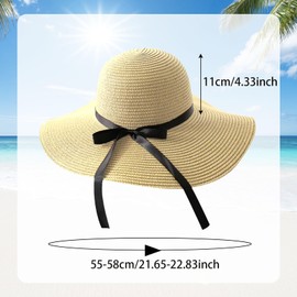 UILYNIU Damen Sonnenhut, Stroh Sommerhut für Damen, Strandhüte für Damen, Strohhut mit Breite Krempe Faltbar Sonnenhut, Strandhut Faltbar Sommerhut, Strohhut mit Breite Krempe (Khaki)