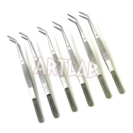 ArtLab-New Dental College Cotton Plier Tweezer Dressing plier angled 6" tweezer serrated plier Dental Instruments Premium Stainless Steel (PACK OF 6 EACH)