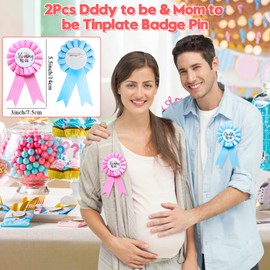 Winrayk 104Pcs Baby Gender Reveal Party Supplies Favors Boy or Girl Gender Reveal Ideas Badge Pin Button Pin Silicone Bracelet Photo Prop Necklace Baby Shower Pink and Blue Decor Games
