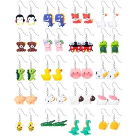 Hicarer 20 Pairs Cute Weird Earrings Funny Dangle Drop Earrings for Women Include Gummy Candy Bear Milk Goldfish Cartoon Fruits Flowers Animals for Christmas Birthday(Animal)