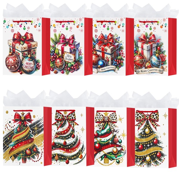 OFIHANLY 8 Pack 9" Small Size Merry Christmas Gift Bags