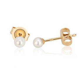 NKlaus pair 3,5mm real freshwater pearl stud earrings gold alloy pearl earrings 2141