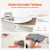 White Folding Sewing Table With Storage Shelves And Lockable Wheels