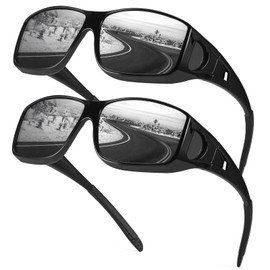 Myiaur Polarized Fit Over Glasses Sunglasses for Men Women, Trendy Wrap Around Sunglasses UV Protection for Driving (2 Pack)