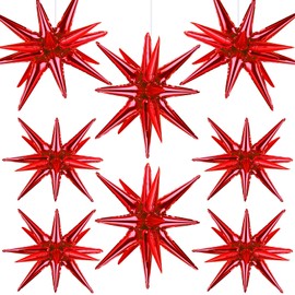 Wrbin 8 Pcs Red Star Balloons, 27/22 inch One-Piece Explosion Balloons Aluminum Foil Balloons for Birthday, Christmas, Wedding, Backdrop, Anniversary, Party Decorations