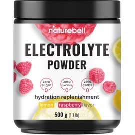 Naturebell Electrolytes Powder No Sugar, 500g (76 Servings) | Keto Fast Hydration Formula | 1,000mg Potassium + Trace Minerals & Coconut Water | Raspberry Lemonade Flavor | Carnivore Friendly