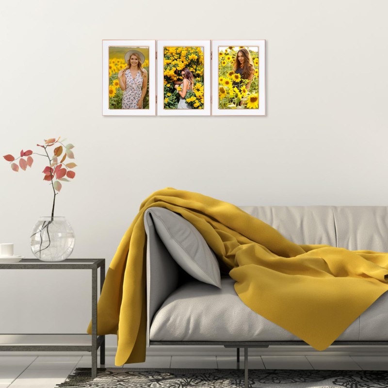 Lavezee 4x6 Trifold Picture Frame, Vertical White Hinged Frames Made