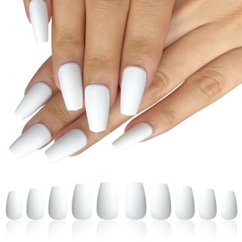 AddFavor 120pcs Press on Nails Short Coffin Full Cover Ballerina Fake Nails Acrylic Glue on Nails Set with Adhesive Tabs Nail File for Women and Girls Manicure, Matte White