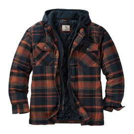 Legendary Whitetails Men's Flannel Shirt Jacket Quilted with Hood Polyfill Insulated, Ancient Bison Plaid