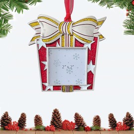 Metamutu Christmas Hanging Ornaments Picture Frame, 2024 Xmas Tree Family Photo Frame Decoration DIY Photo Ornaments Christmas Gift Small 2x2 Inches Photo Frame (Red)