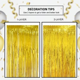 LOLStar 10 Pack Golden Themed Party Decorations, 3.3x6.6 ft Gold Foil Fringe Curtains, Tinsel Backdrop, Wedding or Engagement Photo Booth Prop Streamer Backdrop for Kids' Birthdays, New Year's Eve
