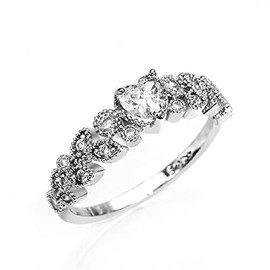 Psiroy 925 Sterling Silver Plated Cubic Zirconia Leaf Vine Band Heart Engagement Ring for Women Size 7