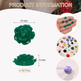sourcing map 50 Pcs Dark Green Resin Rose Flower Beads, 10mm Flatback Flower Charm Opaque Carve Rose Beads No Hole for DIY Jewelry Making Nails Sunglasses Shoe Hair Clip Home Decor