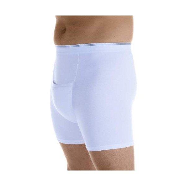 1-Pack Men's White Maximum Absorbency Washable Reusable Incontinence H-Fly Boxer Briefs Medium (Waist 34-36")