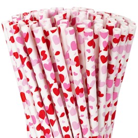 JarThenaAMCS 200Pcs Valentine's Day Paper Straws Red Pink Love Heart Disposable Drinking Straws For Wedding Birthday Biral Shower Party Supplies
