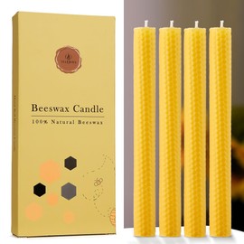 Pack of 4 Beeswax Taper Candles Hand Rolled - Smokeless Dripless - Organic No Scent - 8 Inch in Natural Yellow