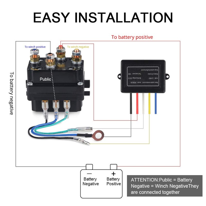 WATERWICH 12V 250A Winch Solenoid Relay Contactor+2pcs Wireless Winch Remote