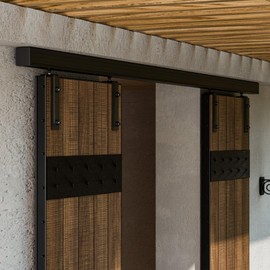 TOPCCJHHD 10FT/120'' Double Barn Door Hardware Sliding Box Rail Kit Ceiling Mount for Exterior Interior Door Heavy Duty Black No Door