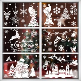 Xyxu Christmas Window Stickers, 9 Sheets White Theme Xmas Window Stickers Clings, Reusable Christmas Window Decorations, Static Snowflake Window Stickers Christmas Scene for Christmas Decorations