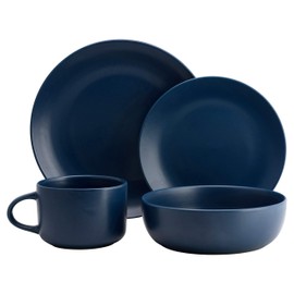 10 Strawberry Street Wazee Matte Coupe Dinnerware Set, 16 pc, Midnight Blue