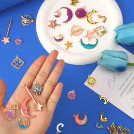 MARFOREVER 120 Pcs Mixed Sun Star Moon Charms for Jewelry Making, Celestial Charm Bracelet Charms Assorted Gold Enamel Charm Pendants for DIY Crafts Bracelet Necklace Earrings Making