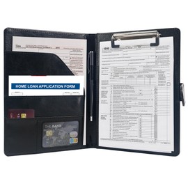 GraduationMall A5 Conference Folder Travel Portfolio with Clipboard Magnetic Clasp PU Leather Portable Document Organizer Black