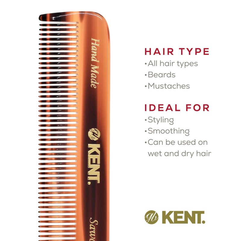 KENT Kent Handmade Coarse/Fine Toothed Styling Pocket Comb, Length-11.2 cm