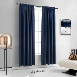 DONREN Dark Blue Blackout Curtains for Living Room - Rod Pocket Thermal Insulated Room Darkening Curtains for Dining Room (42 x 84 Inch,Set of 2 Panels)