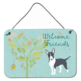 Caroline's Treasures BB7604DS812 Welcome Friends Black Bull Terrier Wall or Door Hanging Prints Aluminum Metal Sign Kitchen Wall Bar Bathroom Plaque Home Decor, 8x12, Multicolor