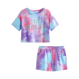 100% Cotton Tie Dye Crop Top & Shorts Clothes Set Outfit for Big Girls Size 16/18