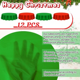 Amylove 12 Pcs Christmas Plastic Tablecloth 84 Inch Round Disposable Plastic Table Cloth Waterproof Decorative Table Cover for Parties Christmas Decor (Red,Green)